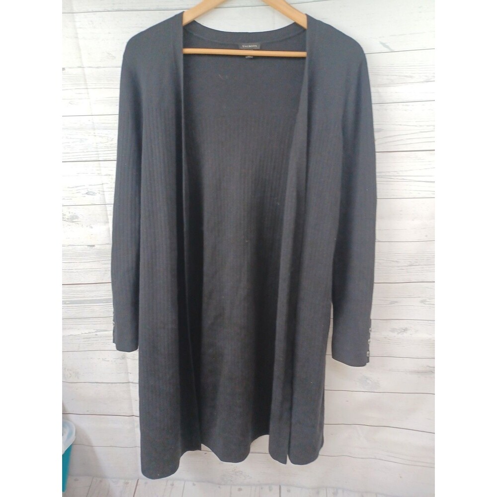 Talbots Cardigan Sz S Women  Black Knit Sweater Heavyweight Open Front